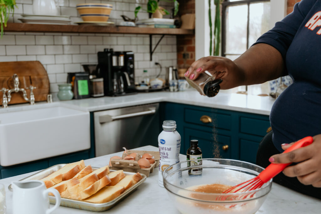 Add ground nutmeg to french toast mixture.