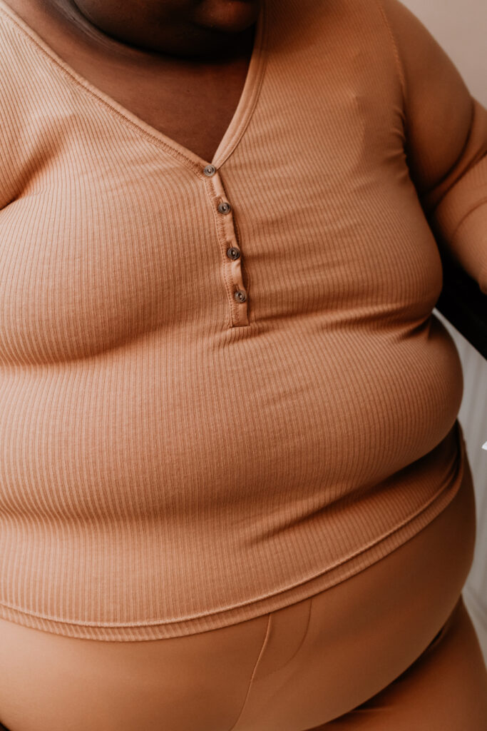 A closeup shot of a tan monochrome outfit.