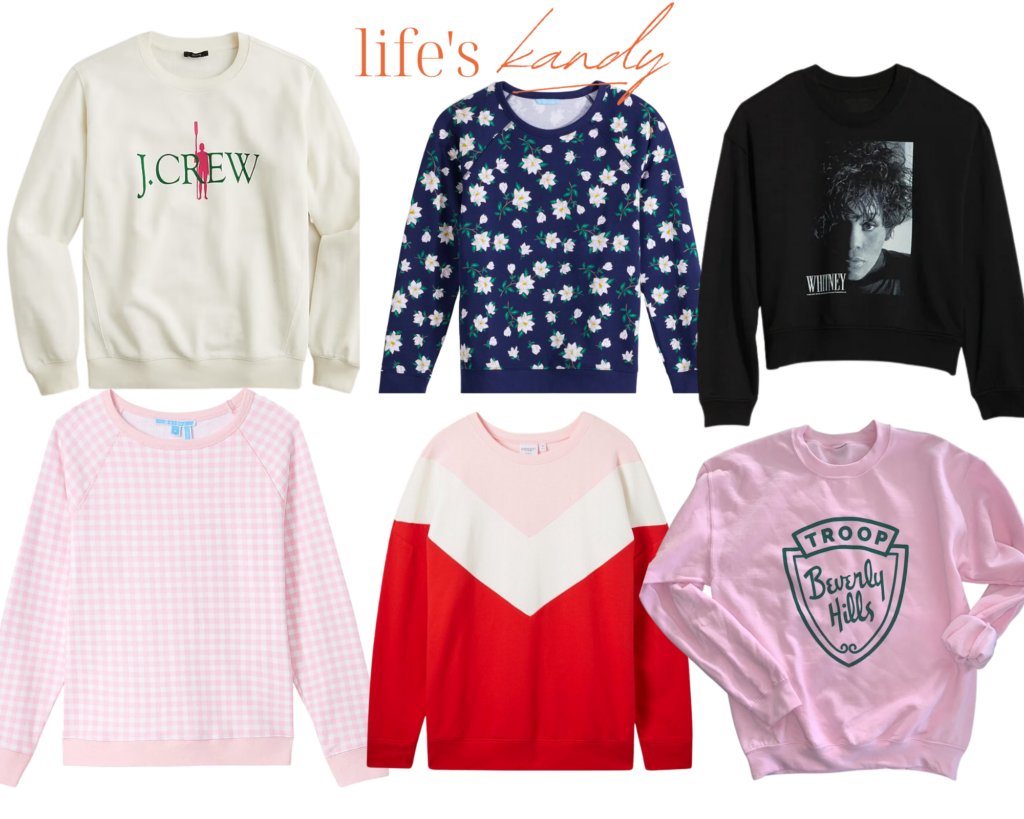 Collage photo of light weight spring sweatshirts.