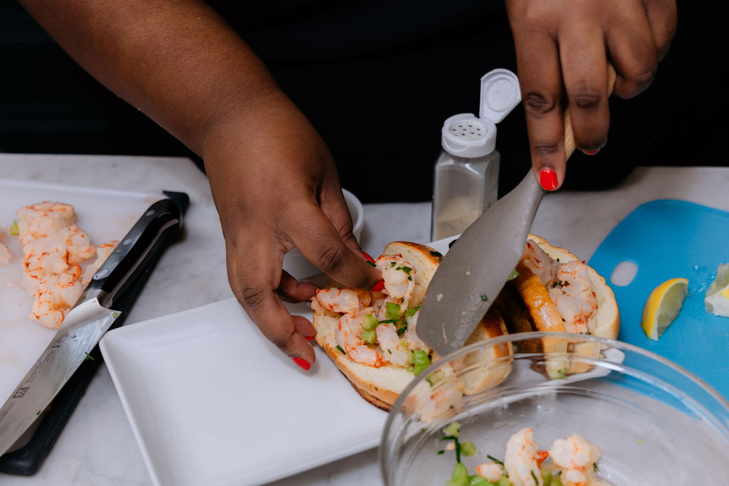 Food is being plated.