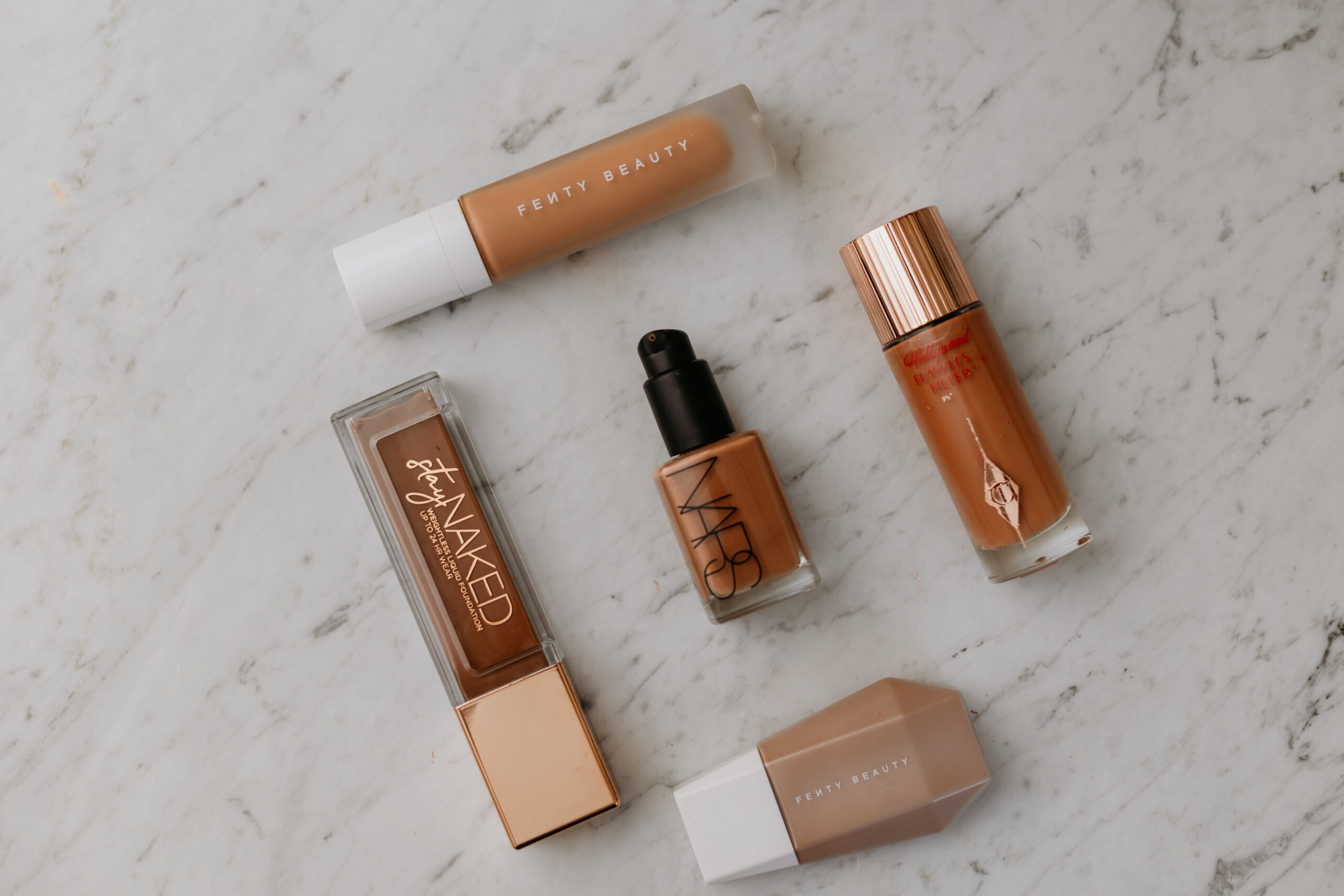 A flat lay of foundations.