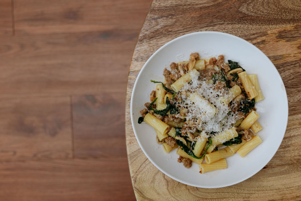 Sausage Spinach and Mushroom Pasta.