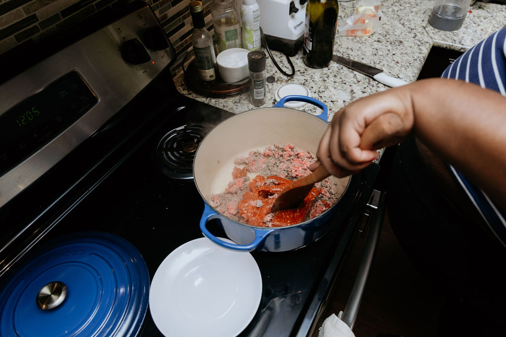 Kandice is adding ground chorizo to beef and chorizo chili.