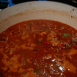 Chili simmering on the stove.